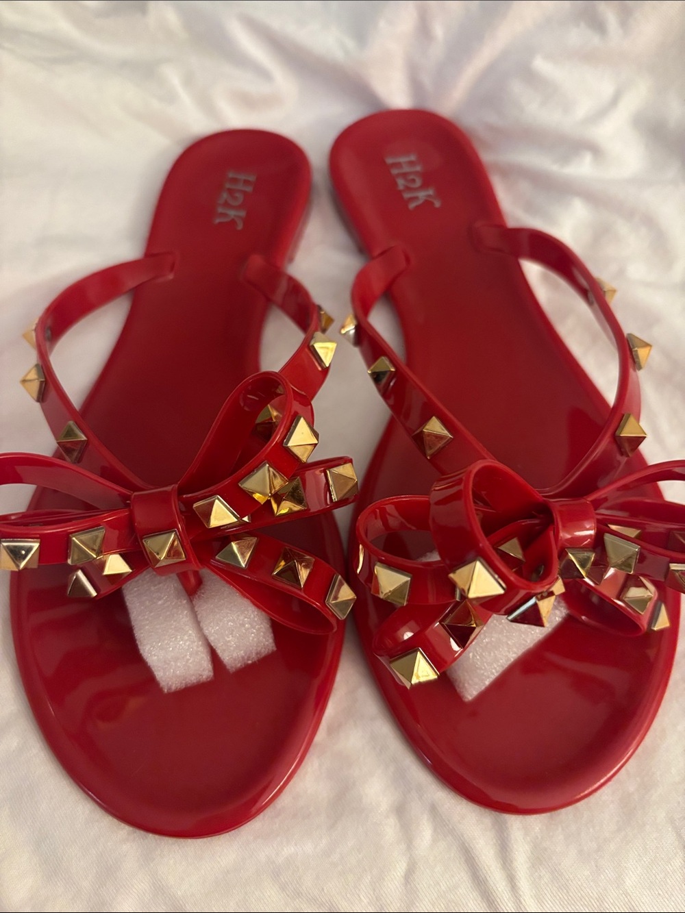 H2K Red Studded Bow Jelly Sandals - Women's